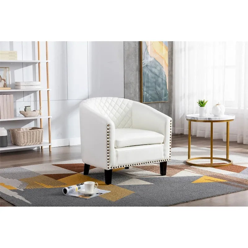 Fauteuil d'appoint avec clous décoratifs et pieds en bois massif pour salon