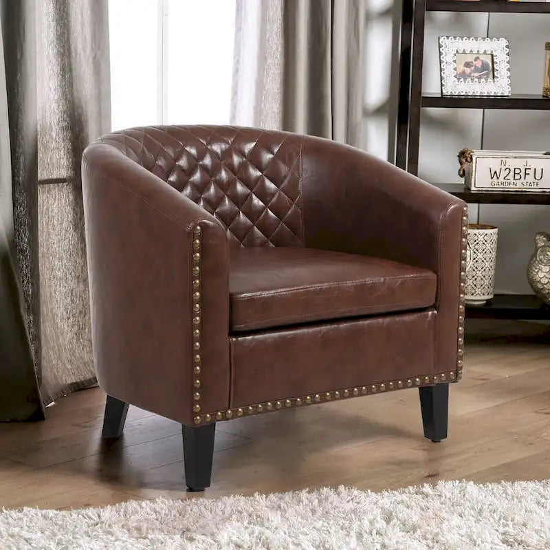 Fauteuil d'appoint avec clous décoratifs et pieds en bois massif pour salon