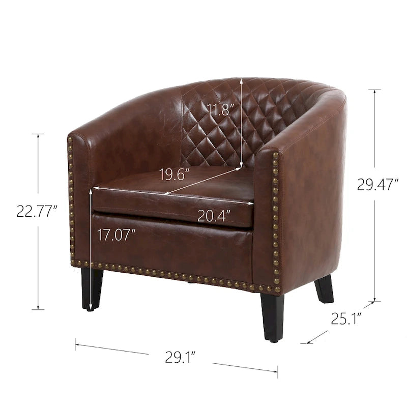 Fauteuil d'appoint avec clous décoratifs et pieds en bois massif pour salon