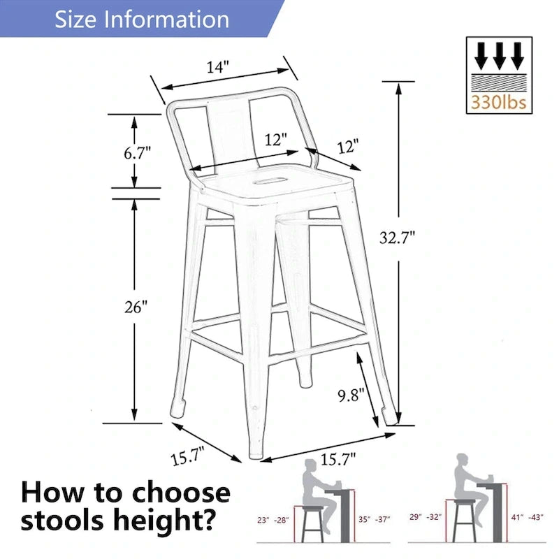 Industrial bar stools Set of 4Metal Bar Stools
