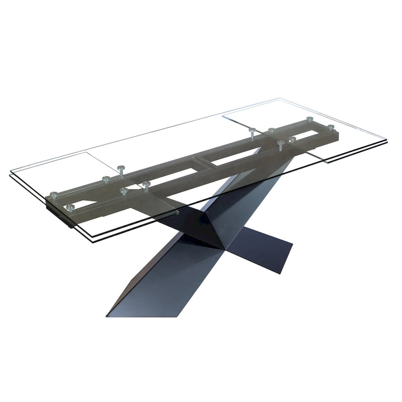 Extendable Dining Table with Clear Glass Table Top - 106.3*35.43*29.53