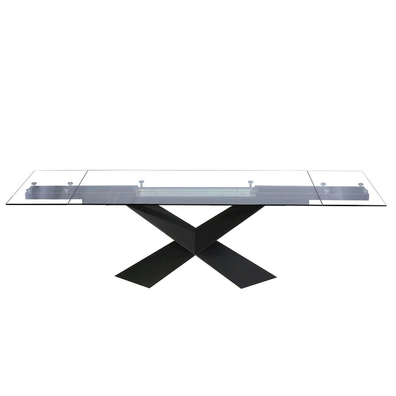 Extendable Dining Table with Clear Glass Table Top - 106.3*35.43*29.53