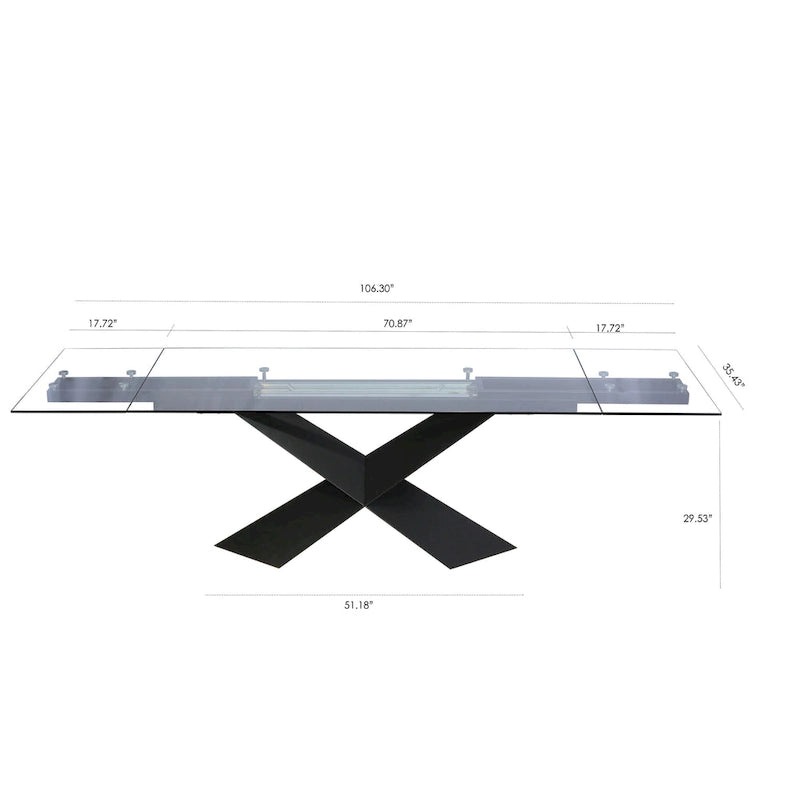 Extendable Dining Table with Clear Glass Table Top - 106.3*35.43*29.53