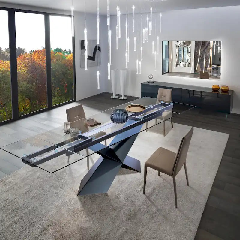 Extendable Dining Table with Clear Glass Table Top - 106.3*35.43*29.53