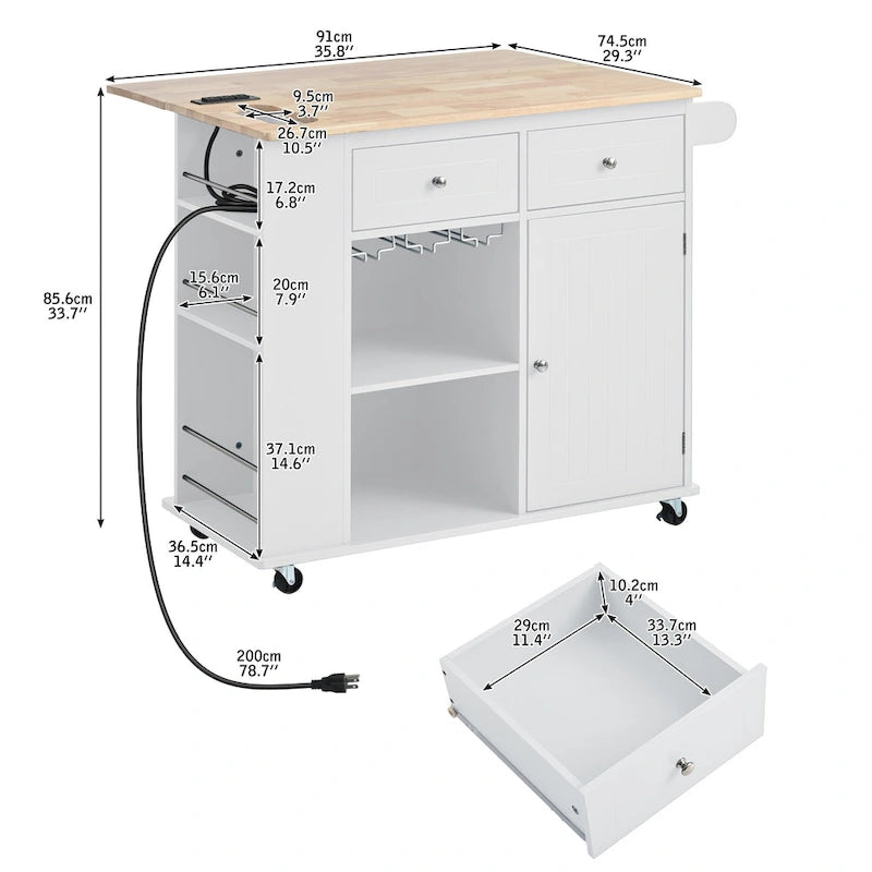 Kitchen Storage Island with Drop Leaf and Power Outlet