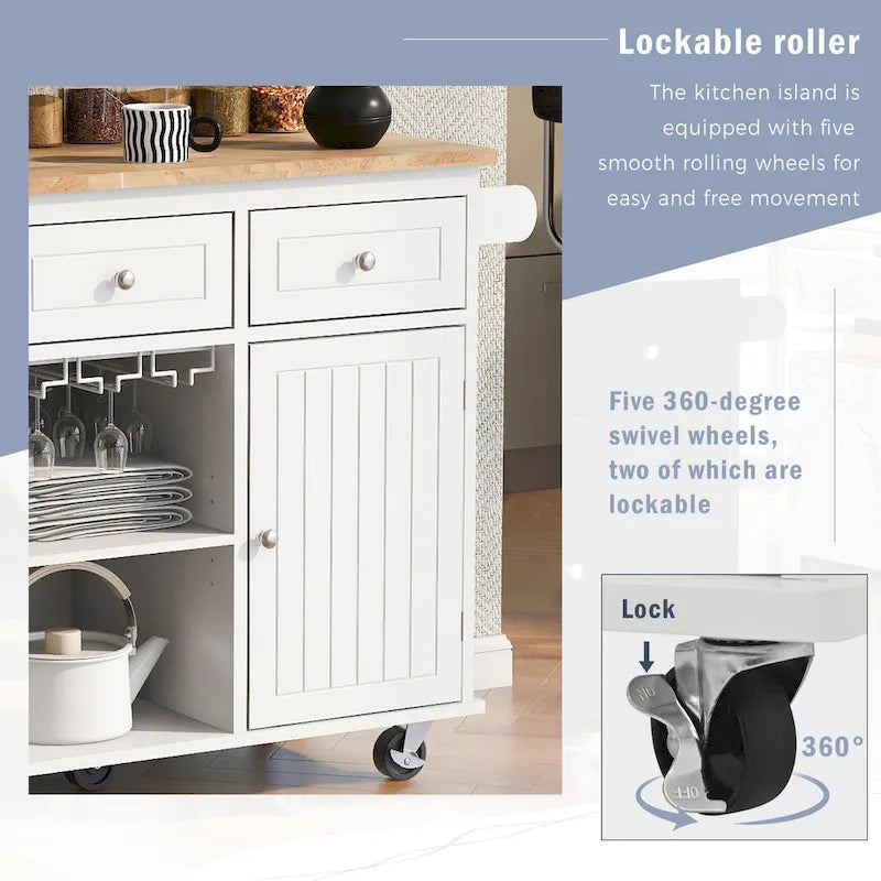 Kitchen Storage Island with Drop Leaf and Power Outlet