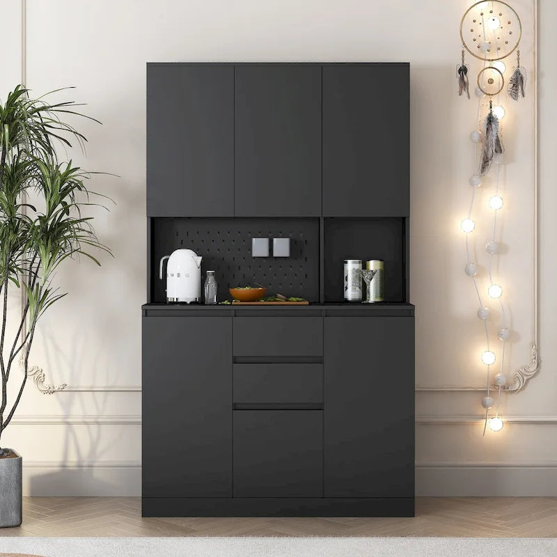 74 Freestanding Kitchen Pantry Cabinet Cupboard with 6 Doors,3 Shelves and 2 Drawer, Laundry Room Storage