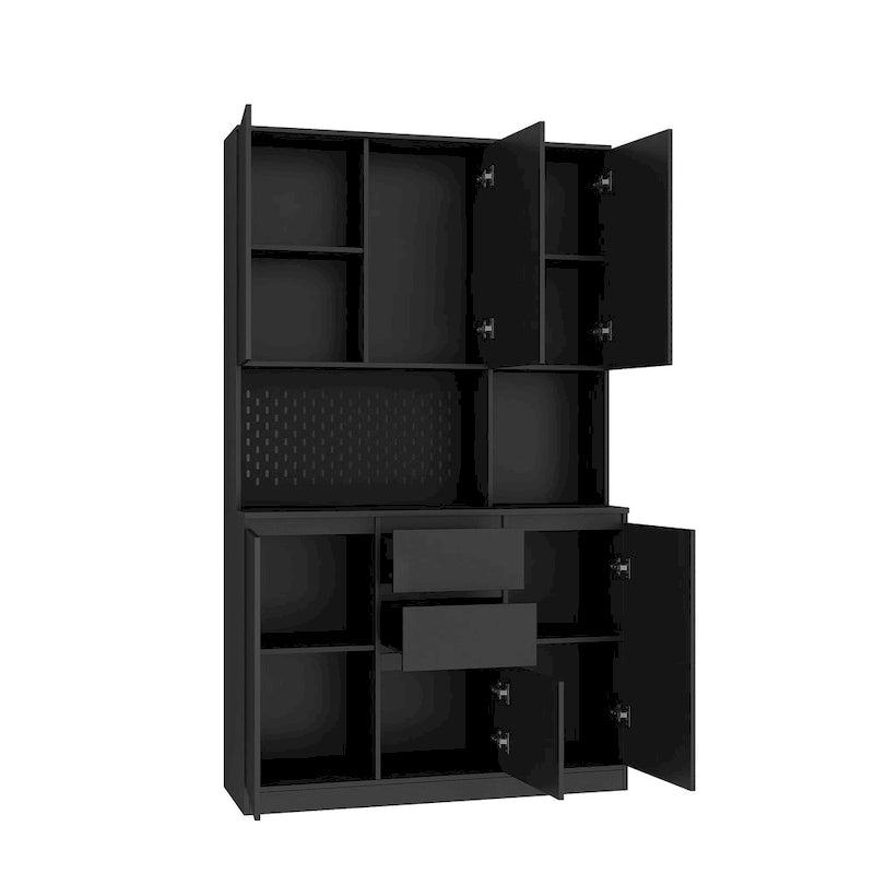 74 Armoire de cuisine autoportante avec 6 portes, 3 étagères et 2 tiroirs, rangement pour buanderie