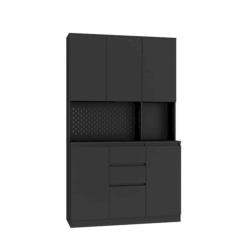 74 Armoire de cuisine autoportante avec 6 portes, 3 étagères et 2 tiroirs, rangement pour buanderie