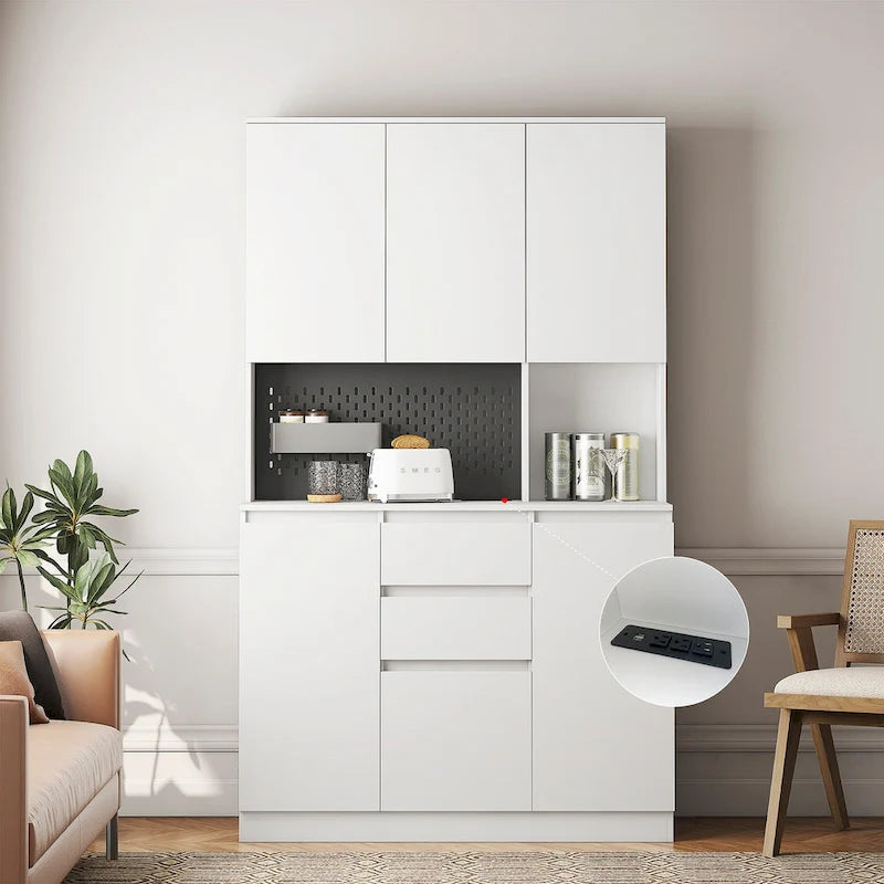74 Armoire de cuisine autoportante avec 6 portes, 3 étagères et 2 tiroirs, rangement pour buanderie