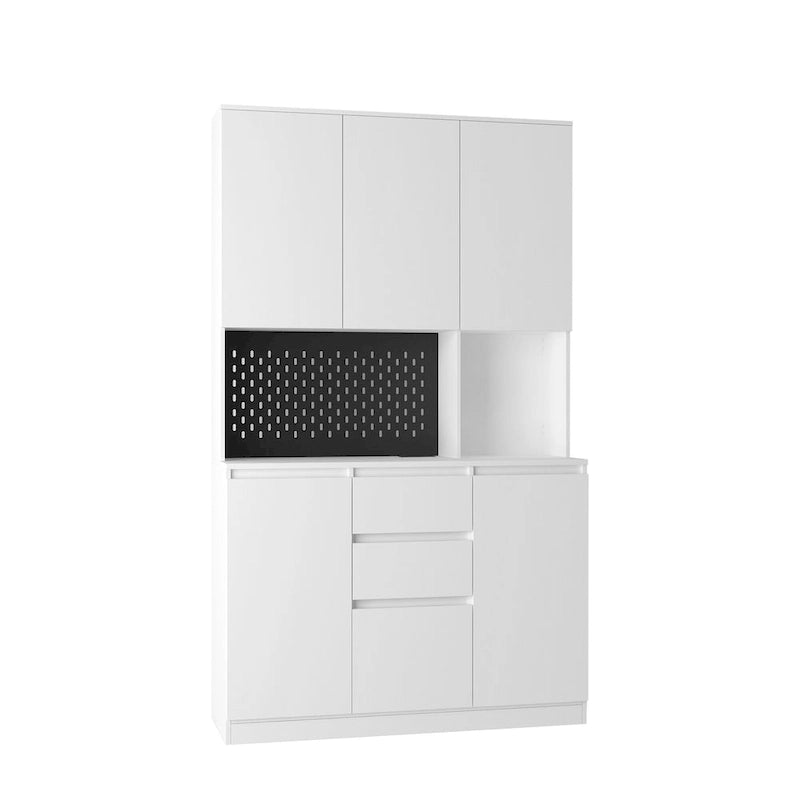 74 Armoire de cuisine autoportante avec 6 portes, 3 étagères et 2 tiroirs, rangement pour buanderie