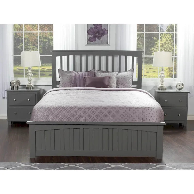 Platform Bed with Matching Foot Board with 2 Bed Drawers in Grey