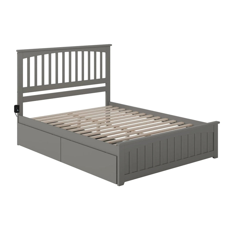 Lit plateforme avec pied de lit assorti et 2 tiroirs de lit gris