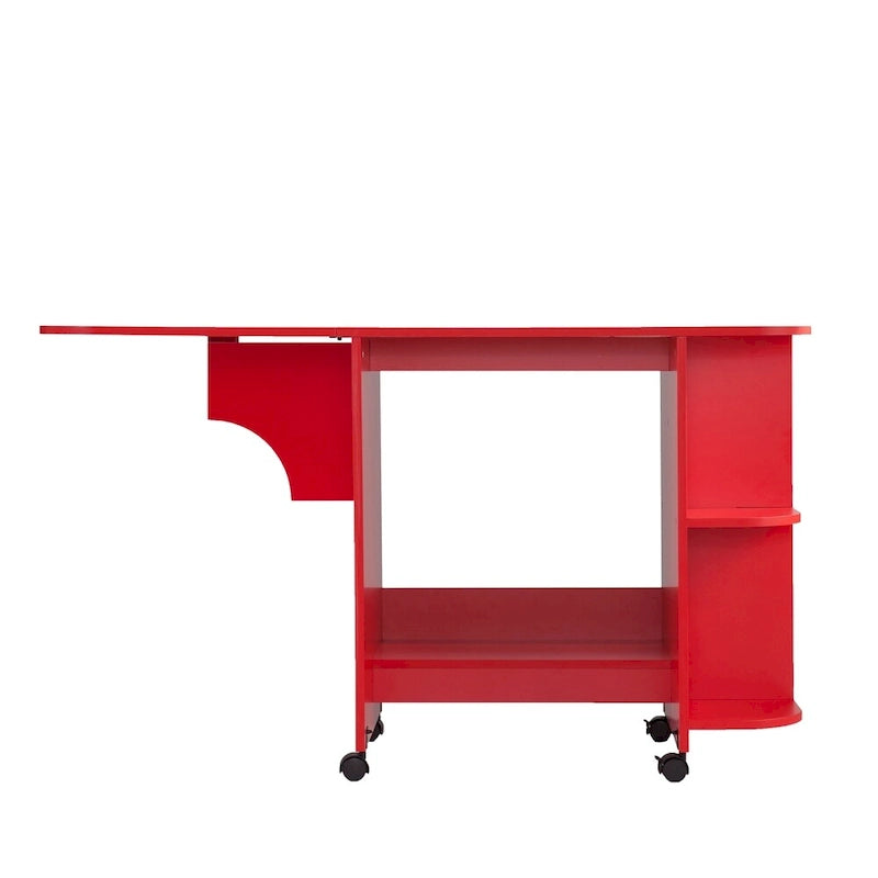 Furniture Farmhouse Red Foldable Rolling Sewing Table/ Craft Station