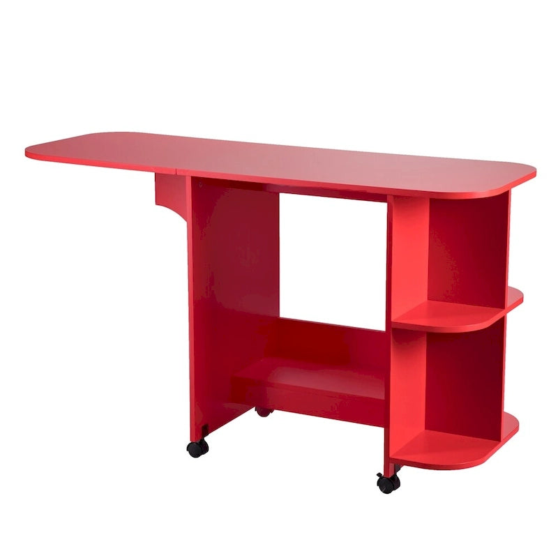 Furniture Farmhouse Red Foldable Rolling Sewing Table/ Craft Station