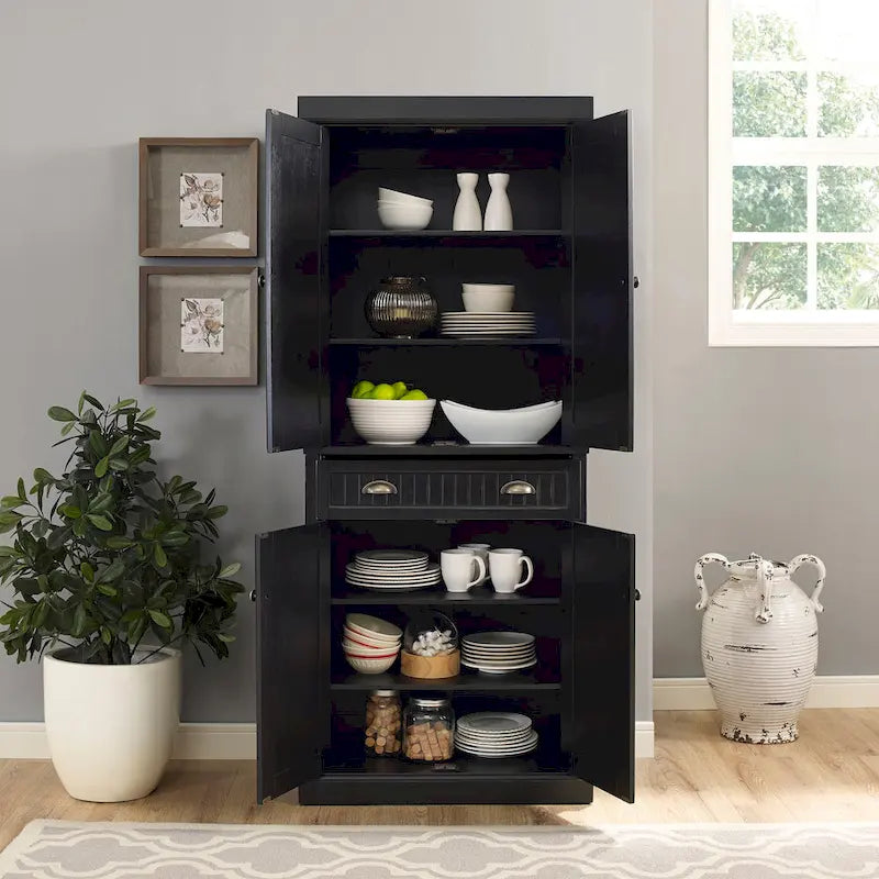 Kitchen Pantry in Distressed Black Finish