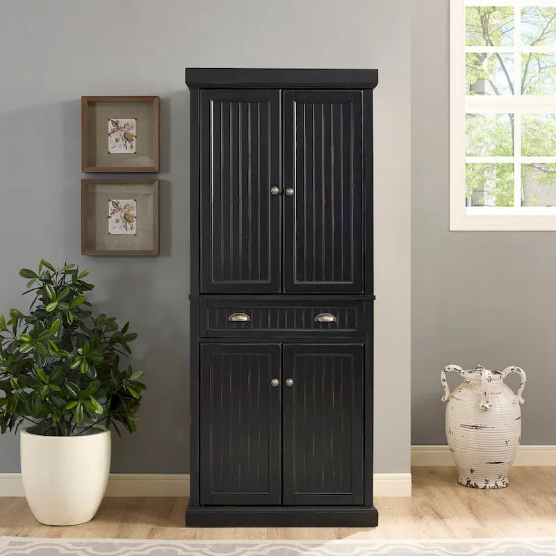 Kitchen Pantry in Distressed Black Finish
