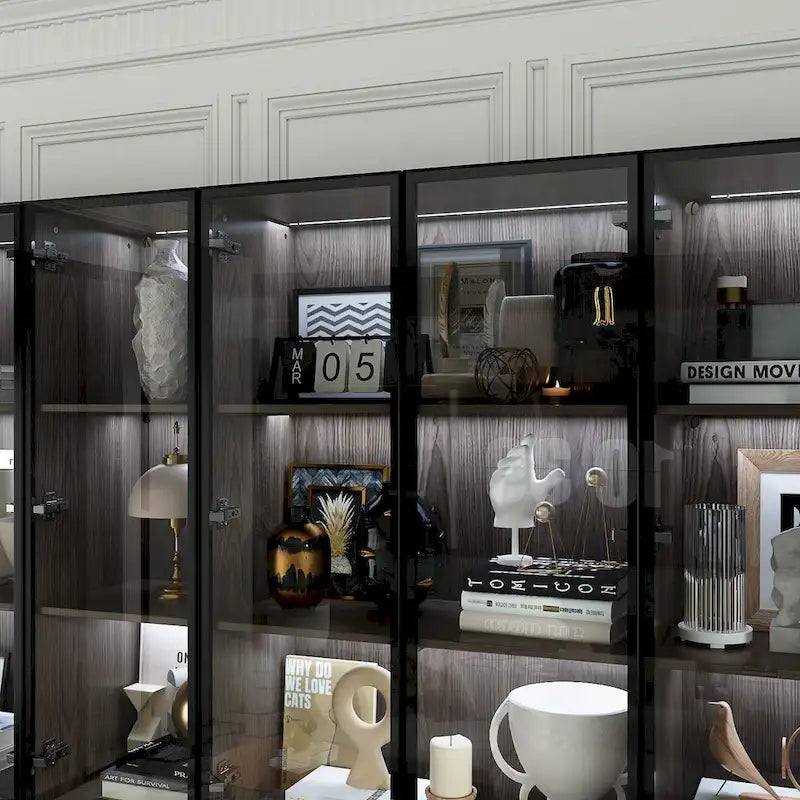 Meuble luminaire personnalisable en aluminium et verre pour buffet/bibliothèque