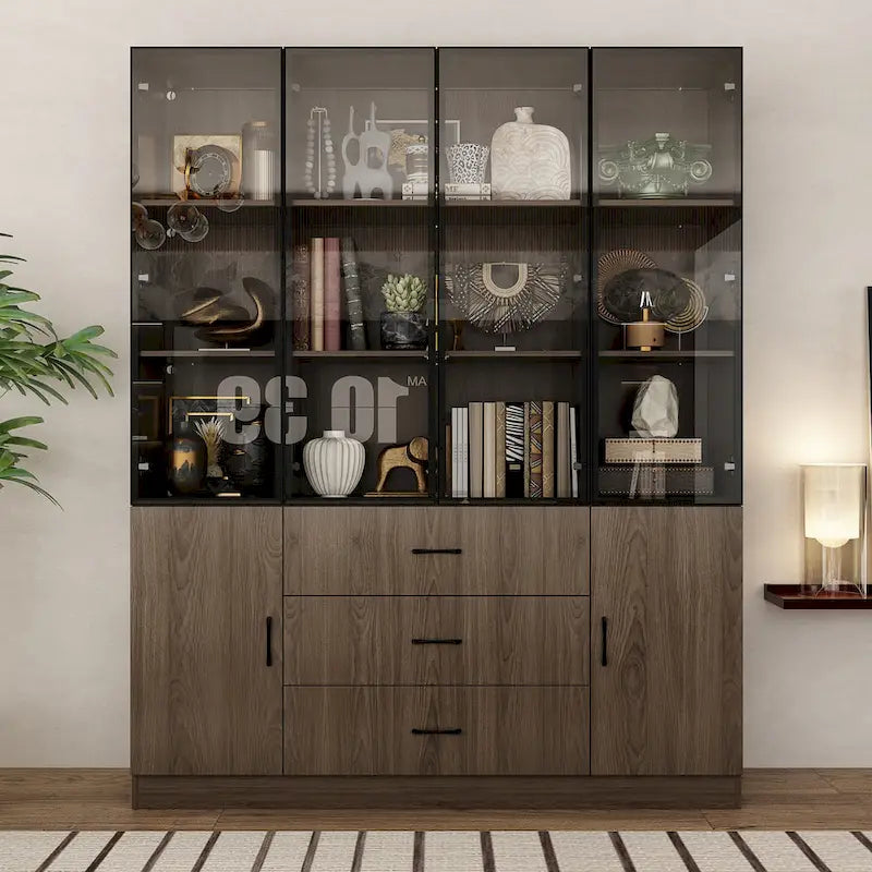Meuble luminaire personnalisable en aluminium et verre pour buffet/bibliothèque