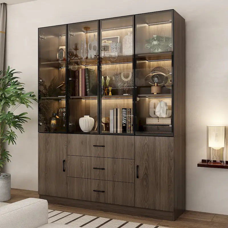 Meuble luminaire personnalisable en aluminium et verre pour buffet/bibliothèque