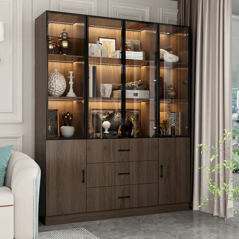 Meuble luminaire personnalisable en aluminium et verre pour buffet/bibliothèque