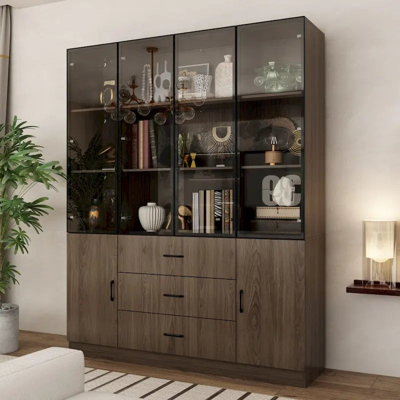 Meuble luminaire personnalisable en aluminium et verre pour buffet/bibliothèque