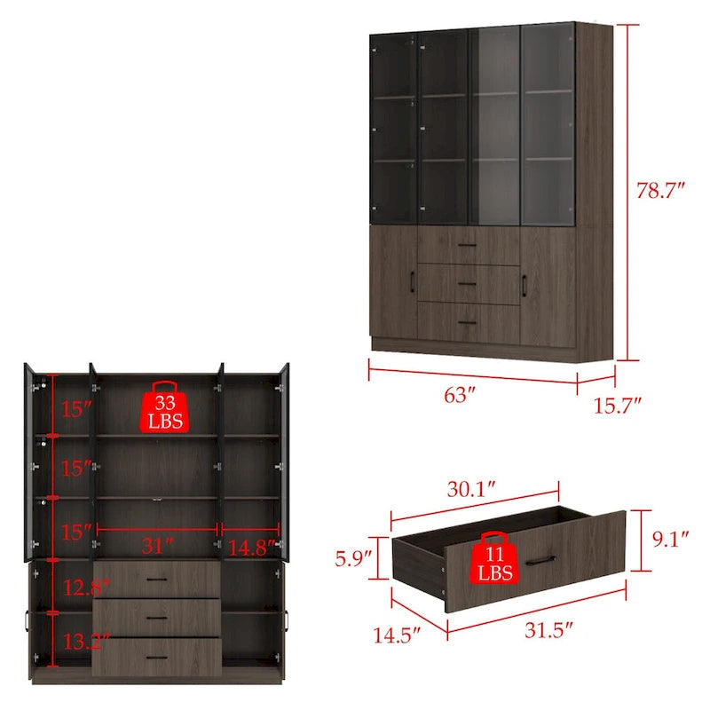 Meuble luminaire personnalisable en aluminium et verre pour buffet/bibliothèque