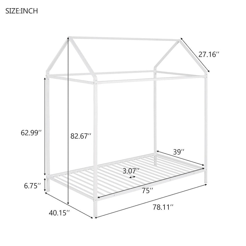 Lit cabane taille double, lit plateforme en métal pour enfants, lit au sol pour garçons et filles, sommier tapissier non requis