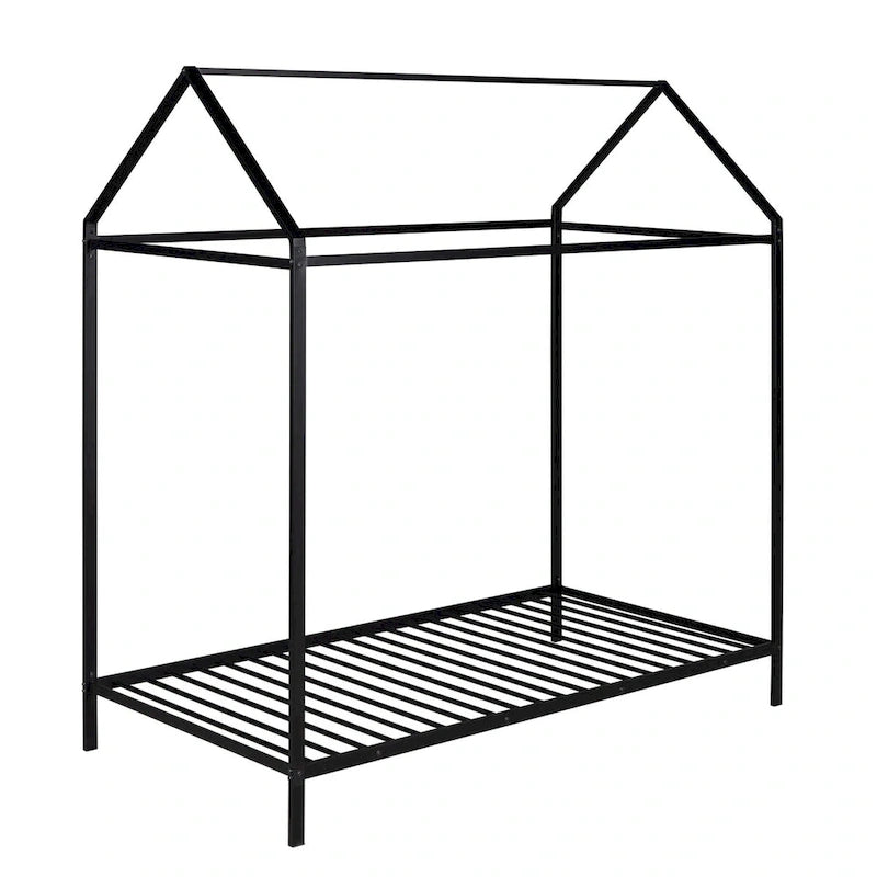 Lit cabane taille double, lit plateforme en métal pour enfants, lit au sol pour garçons et filles, sommier tapissier non requis