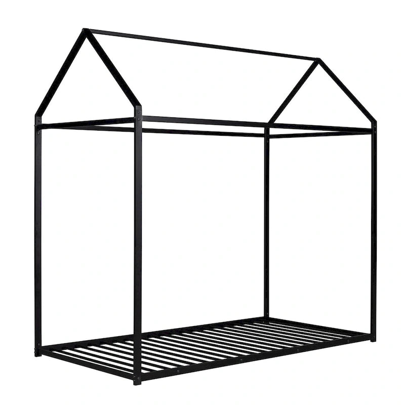 Lit cabane taille double, lit plateforme en métal pour enfants, lit au sol pour garçons et filles, sommier tapissier non requis