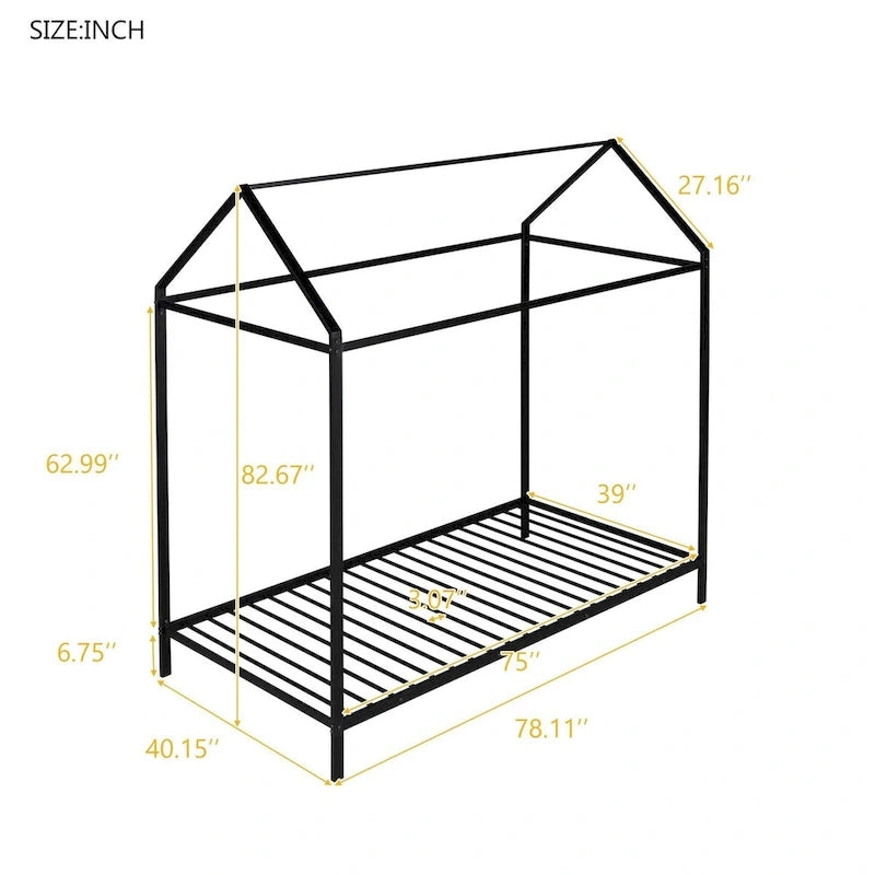 Lit cabane taille double, lit plateforme en métal pour enfants, lit au sol pour garçons et filles, sommier tapissier non requis