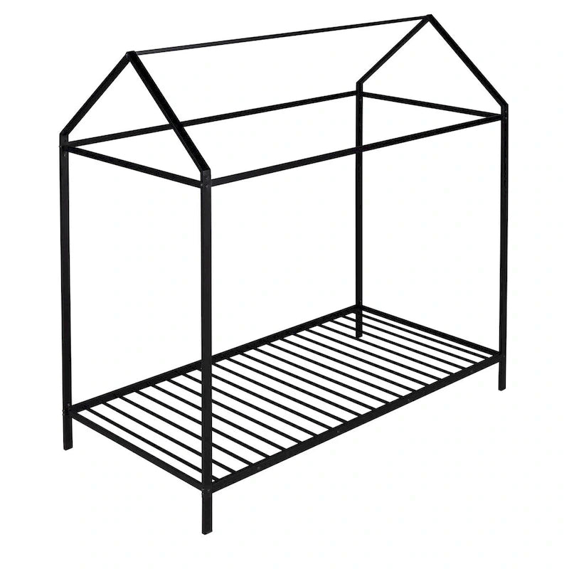 Lit cabane taille double, lit plateforme en métal pour enfants, lit au sol pour garçons et filles, sommier tapissier non requis