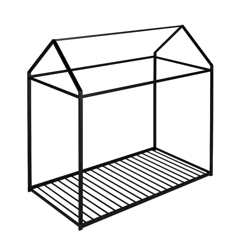 Lit cabane taille double, lit plateforme en métal pour enfants, lit au sol pour garçons et filles, sommier tapissier non requis