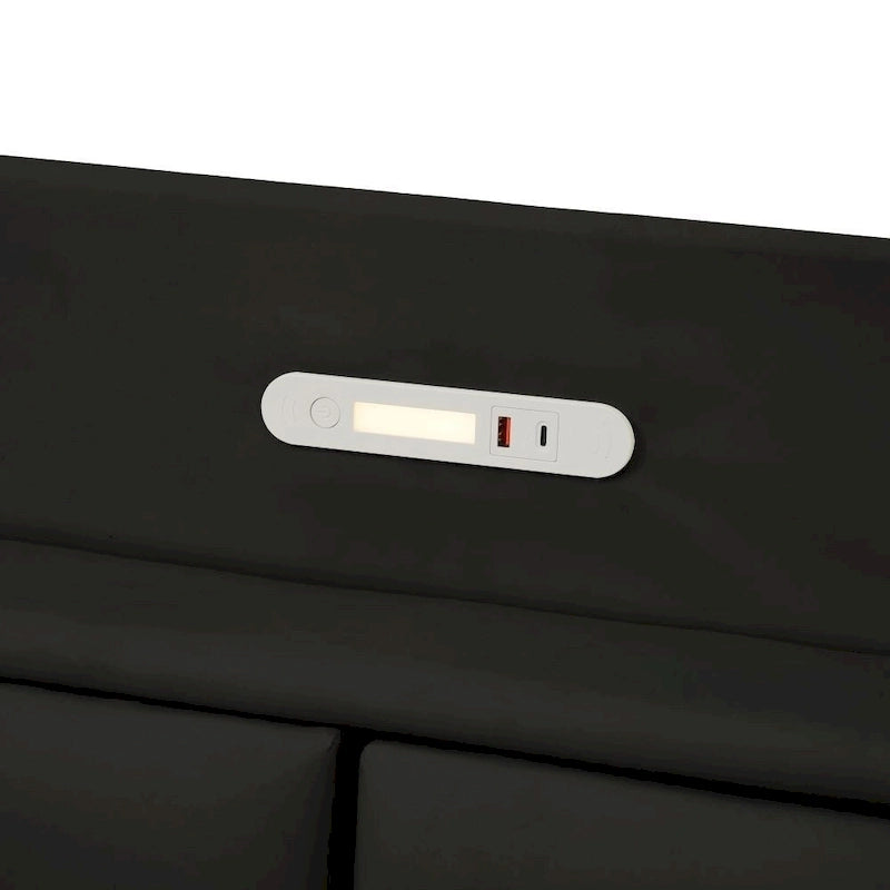 Cadre de lit flottant Queen Size avec tête de lit de rangement, Lit plateforme rembourré moderne avec ports USB