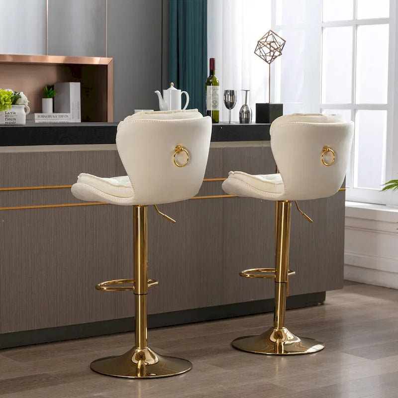 Set of 2 Upholstered Aremless Adjustable Height Bar Stools with Footrest