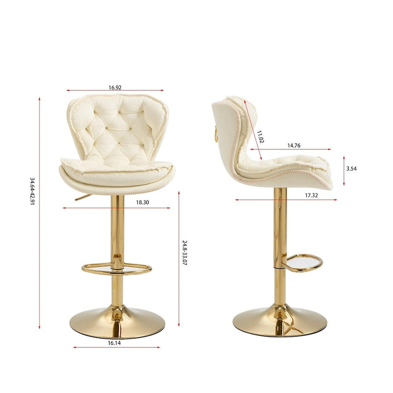 Set of 2 Upholstered Aremless Adjustable Height Bar Stools with Footrest