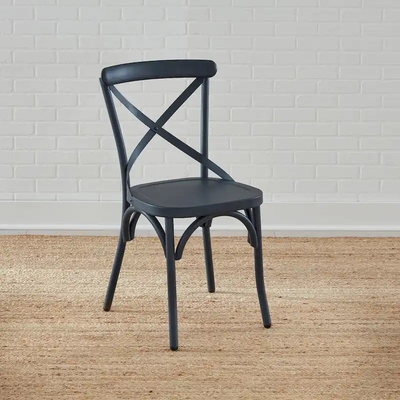 Vintage Series Distressed Metal X Back Side Chair - Antique White (Set of 2)