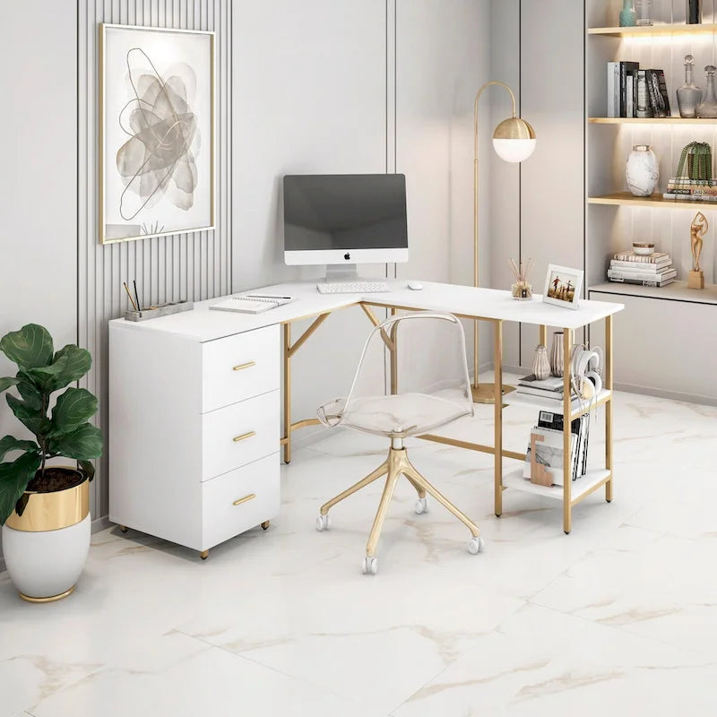 Modern Designs L-Shape Home Office Desk With Storage