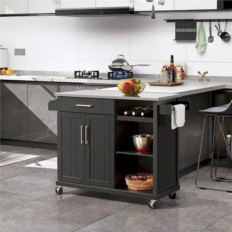Rolling Kitchen Island Cart with Stainless Steel Top