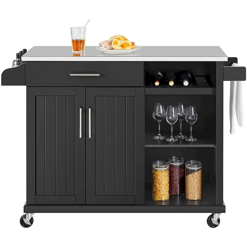 Rolling Kitchen Island Cart with Stainless Steel Top