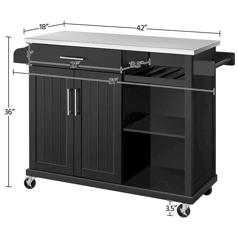 Rolling Kitchen Island Cart with Stainless Steel Top