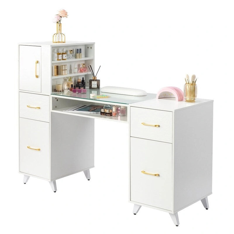 Embossed Particle Board Tempered Glass 55 W Manicure Table