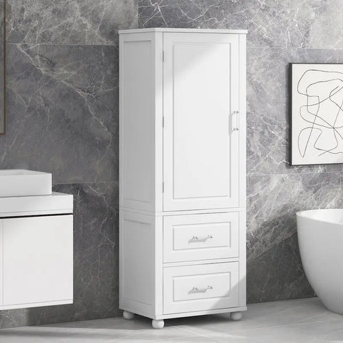 61 Tall Wood 1-door Bathroom Cabinet with Drawers and Adjustable Shelves
